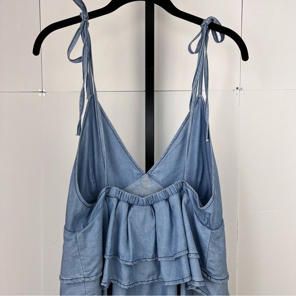 DO+BE Tunic Dress Womens M Blue Chambray Flowy Ruffle Open Back Summer Beach Top - Picture 5 of 10